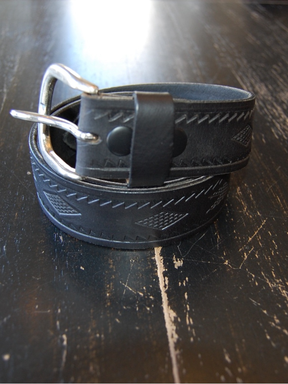 Men's Embossed Black Leather Belt - Western Casual Style